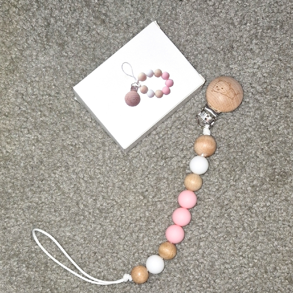 Pink and White Beaded Pacifier Clips